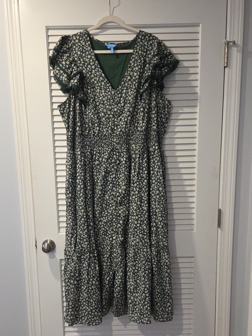 Draper James Forest Green Floral Ruffle Maxi Dress